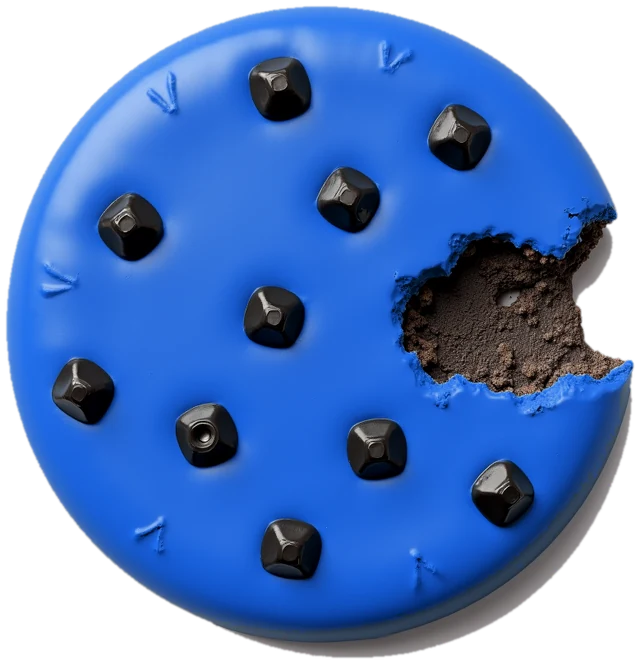 Galleta de fundición azul con tornillos y un bocado